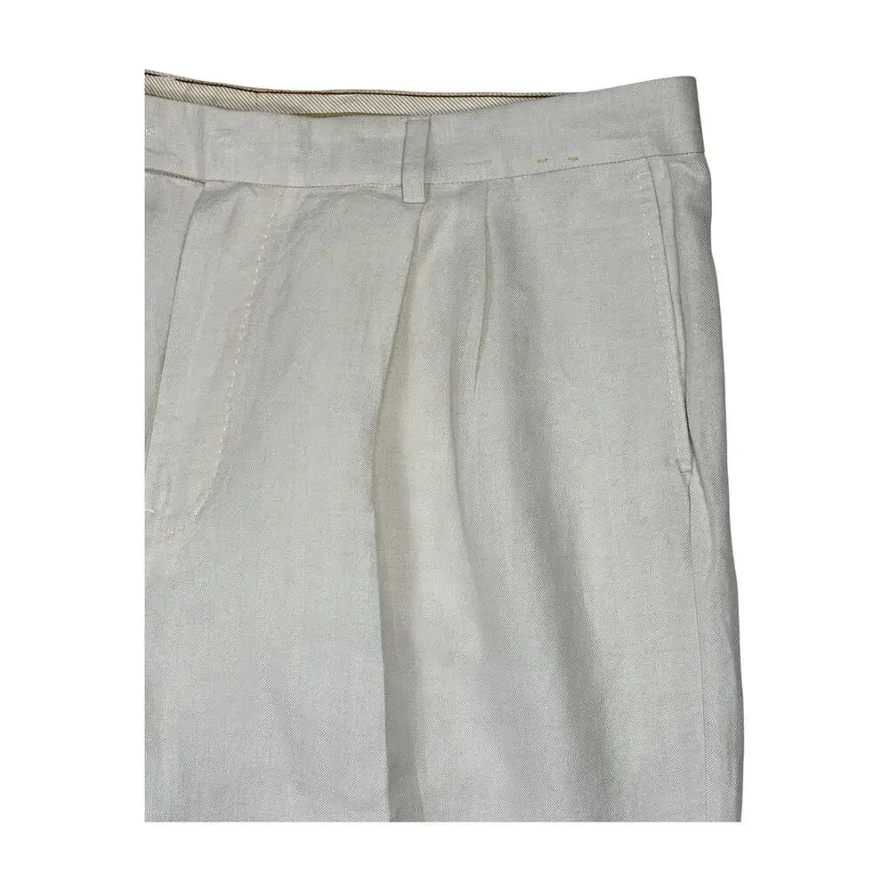 Tommy Bahama Linen Silk Pleated Pants Men's 40x30 Cream Unlined Preppy Summer